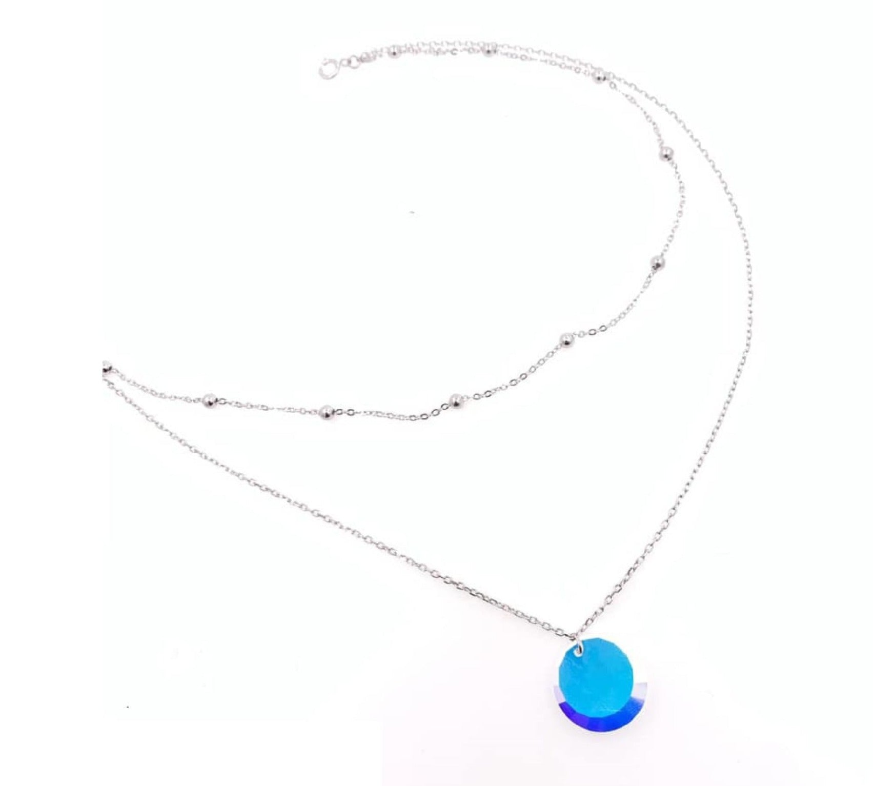 PDIJE1262 DOBLE CADENA DE PIEDRA AZUL PLATA 925