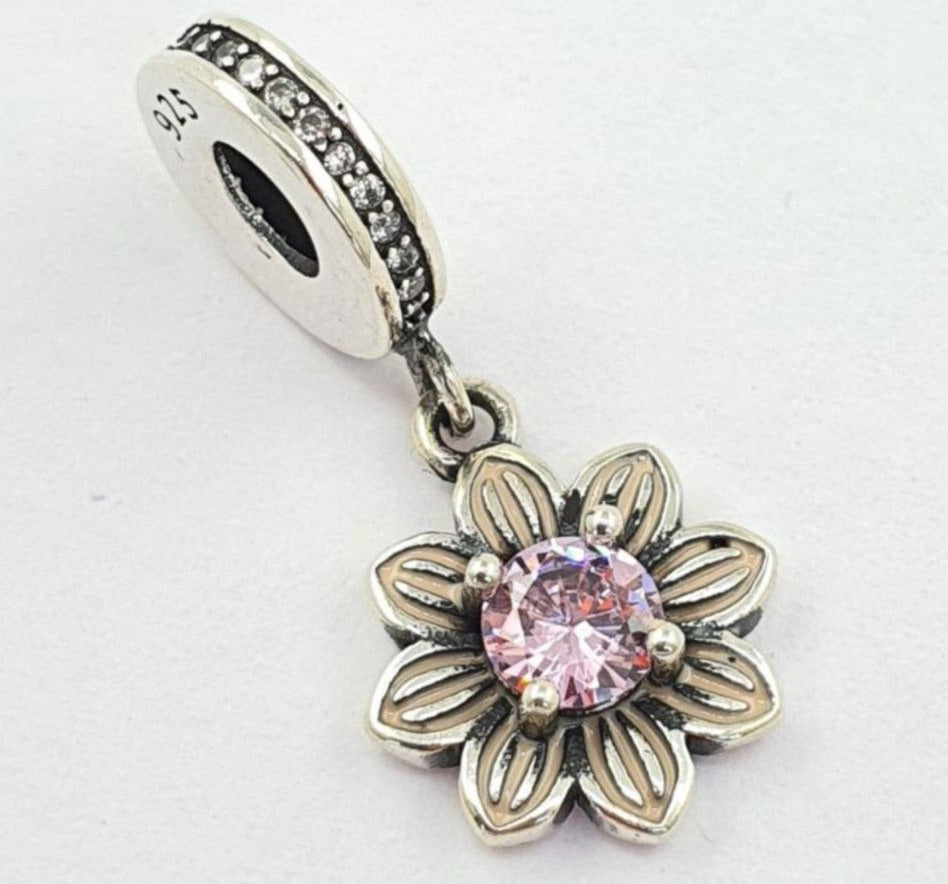 PCHARM2746 COLGANTE DE FLOR CIRCON ROSA EN MEDIO