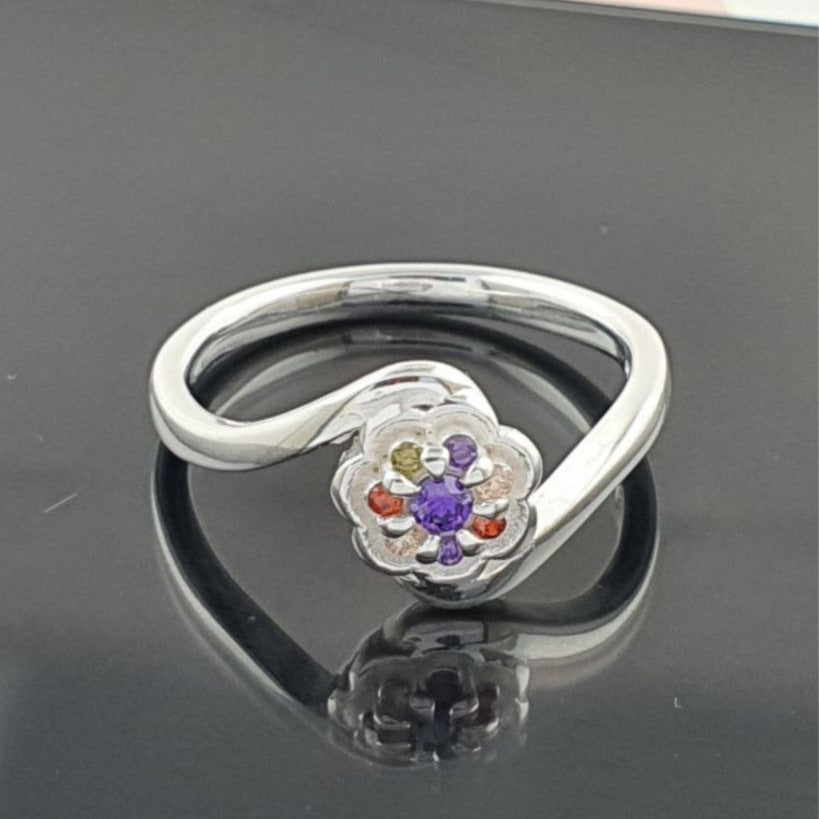 PANI1807 ANILLO DE FLOR CON CIRCONES DE COLORES PLATA 925