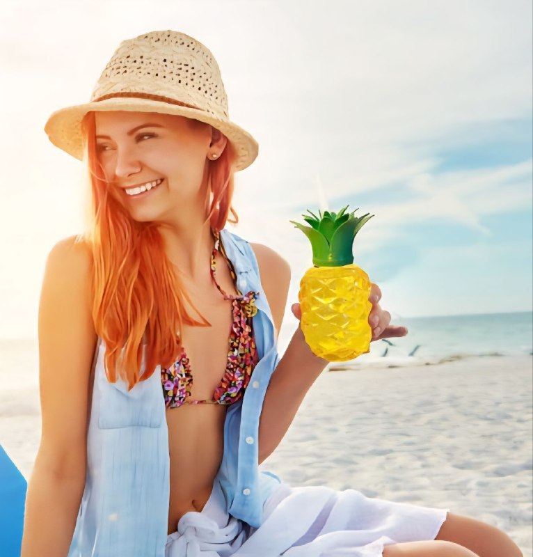 VASO EN FORMA DE PIÑA DE PLASTICO CON PAJILLA PARA BEBIDAS FRIAS O COCTELES 2 COLORES