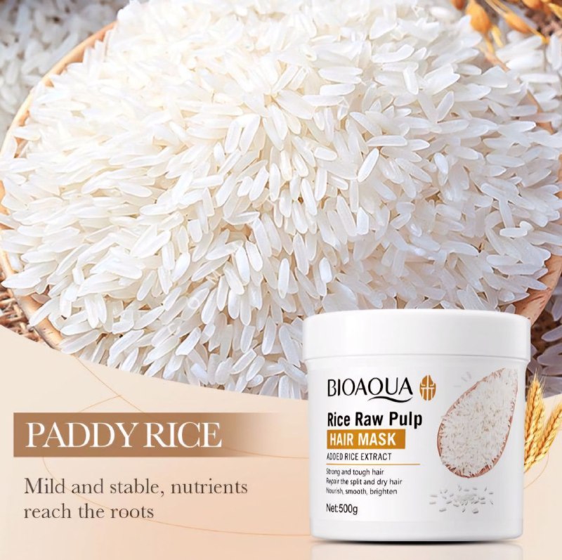 MASCARILLA PARA EL CABELLO CON EXTRACTO DE PULPA CRUDA DE ARROZ BIOAQUA 500G