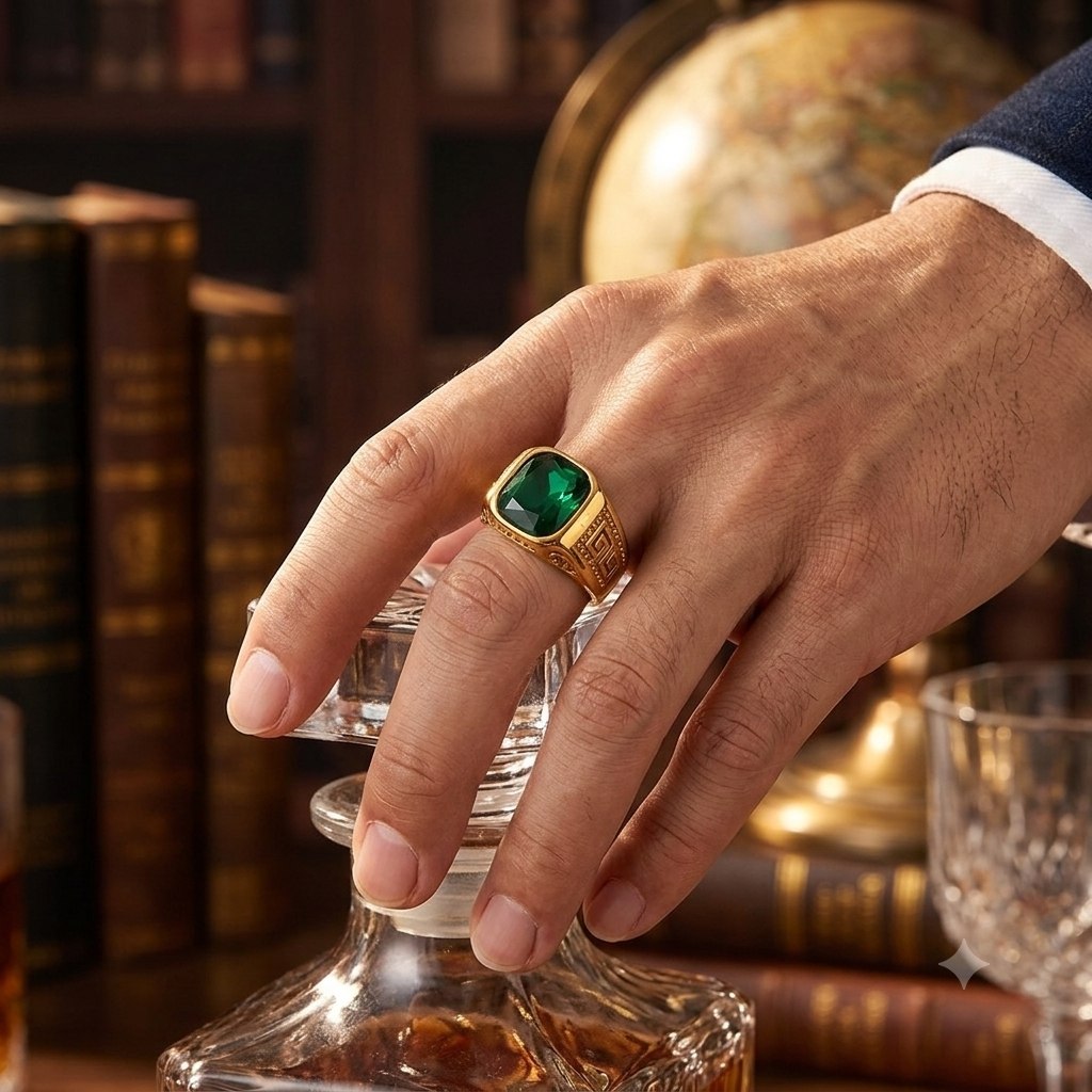 ANILLO DE ENCHAPE PARA CABALLERO CON DISEÑO PIEDRA VERDE