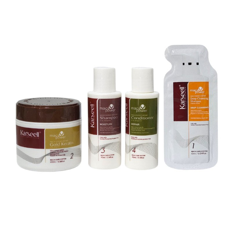 SET DE CUIDADO PARA EL CABELLO PARA ALISADO CON QUERATINA Y ESENCIA DE MACA 4 PASOS 4PCS KARSEELL