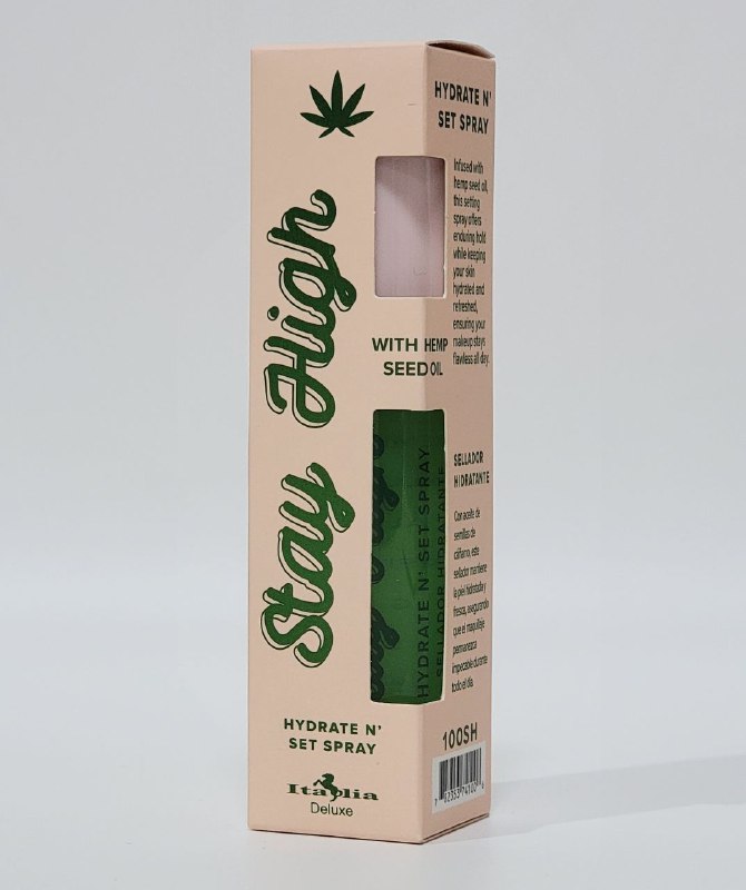 FIJADOR DE MAQUILLAJE EN SPRAY SELLADOR HIDRATANTE CON ACEITE DE SEMILLAS DE CAÑAMO, ACIDO HIALURONICO, ALOE VERA ITALIA DELUXE SRAY HIGH 65ML