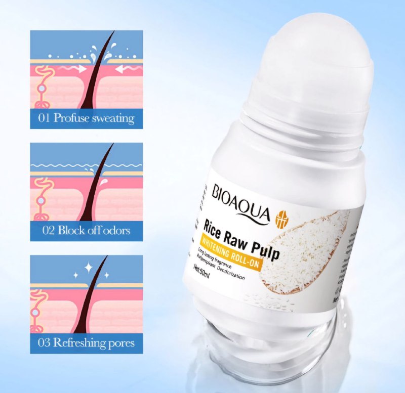 DESODORANTE ANTITRANSPIRANTE BLANQUEADOR DE PULPA CRUDA DE ARROZ BIOAQUA 50ML