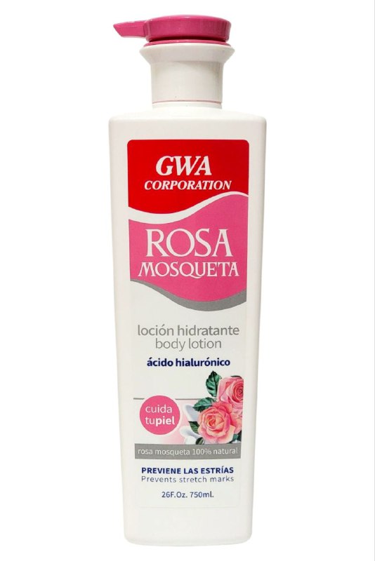 CREMA CORPORAL,  ROSA MOSQUETA HIDRATANTE, 100% NATURAL Y ACIDO HIALURONICO, CUIDA LA PIEL, ESTIMULA LA HIDRATACION Y ELASTICIDAD NATURAL DE LA PIEL, ELIMINA CICATRICES Y ESTRIAS GWA CORPORATION 750ML