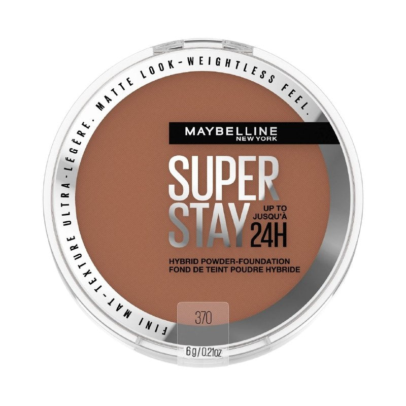 BASE DE MAQUILLAJE EN POLVO HIBRIDA DE COBERTURA EDIFICABLE Y ACABADO MATE TONO 370 SUPER STAY MAYBELLINE 6G