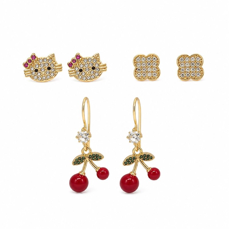 ARITOS DE ENCHAPE PARA DAMA SET FLOR CARTIER  3CM & 2CM