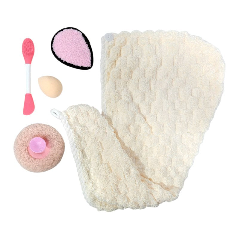 KIT DE CUIDADO FACIAL, TOALLA PARA EL PELO, ESPONJA DE MAQUILLAJE, CEPILLO DE SILICONA FACIAL, ALMOHADILLA DESMAQUILLANTE, ESPONJA EXFOLIANTE SWEET BEAUTY, 5 COLORES