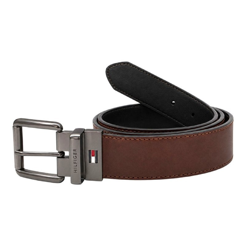 FAJA ORIGINAL TOMMY HILFIGER REVERSIBLE COLOR CAFE Y NEGRO PARA CABALLERO TALLA M 34-36