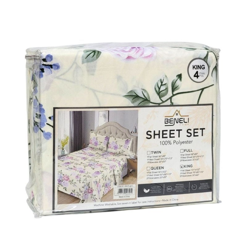 JUEGO DE SABANAS DE LUJO TAMAÑO KING DE 4PCS BENELI HOME
