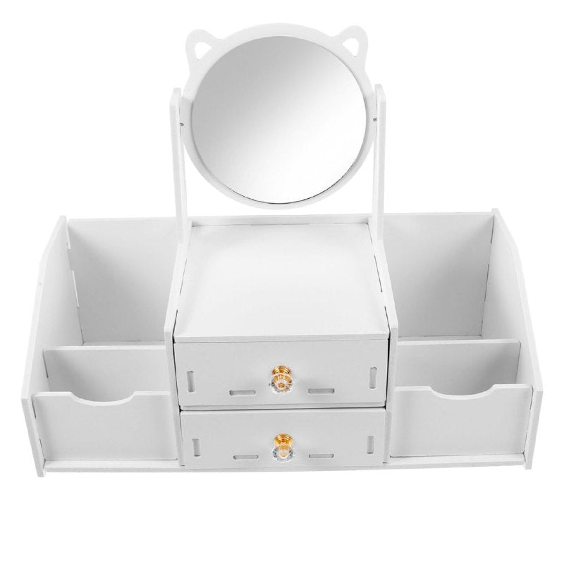 ORGANIZADOR ESTANTE DE COSMETICOS, MAQUILLAJE O JOYERIA COLOR BLANCO CON ESPEJO DE GATO