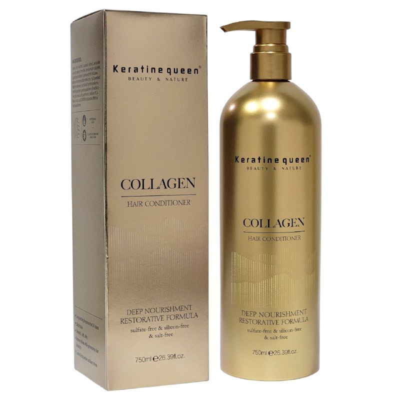 ACONDICIONADOR PARA EL CABELLO DE COLAGENO, HIDRATANTE PREVIENE LA CAIDA, MANTIENE EL COLOR ORIGINAL, REPARA LAS PUNTAS ABIERTAS KERATINE QUEEN 750ML
