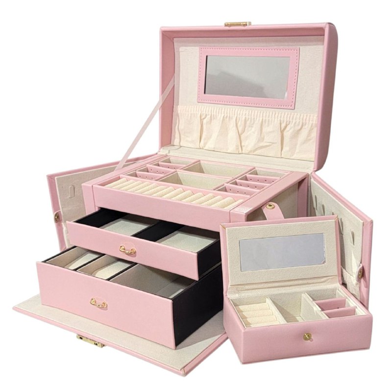 ORGANIZADOR JOYERO ELEGANTE, MAXIMINA EL ESPACIO Y MANTIENE TUS JOYAS ORDENADAS COLOR ROSADO 22CMX12CM
