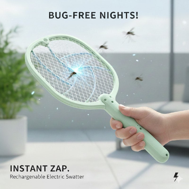 RAQUETA MATA MOSQUITOS ELECTRICA, ELIMINA ZANCUDOS Y MOSCAS AL INSTANTE, LIGERAS Y FACILES DE USAR 20X47CM