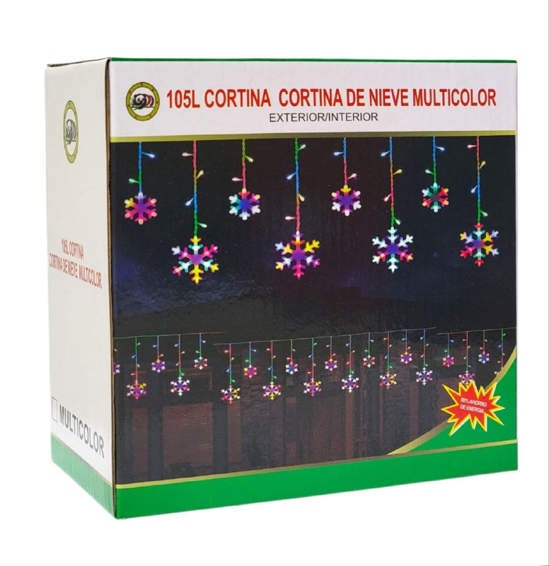 LUCES DECORATIVAS NAVIDEÑAS CORTINA DE LUZ LED MULTICOLOR CON DISEÑO DE COPO DE NIEVE 18.5X11X18.5CM