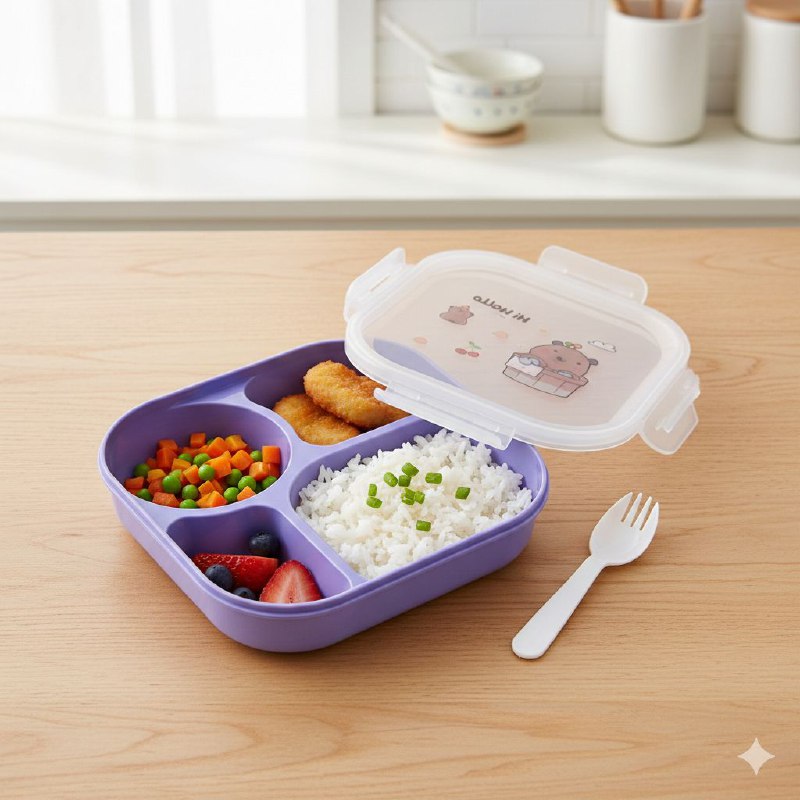 RECIPIENTE PANA PARA ALIMENTOS INFANTIL DE 4 COMPARTIMIENTOS CON TENEDOR BENELI HOME 21X21X6CM