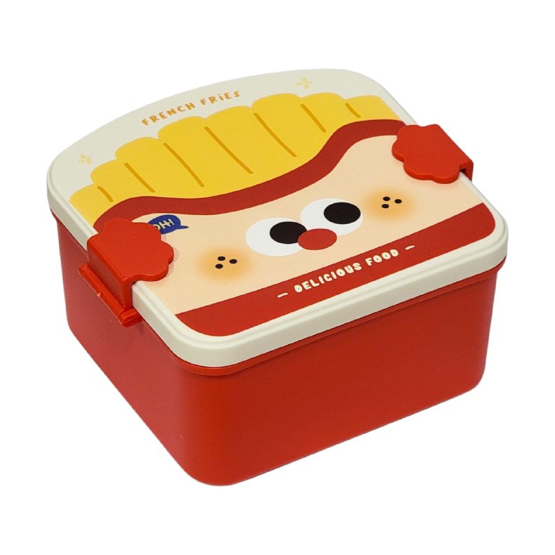 LONCHERA CON DISEÑO DE PAPAS FRITAS CON SEPARADOR Y CUBIERTOS