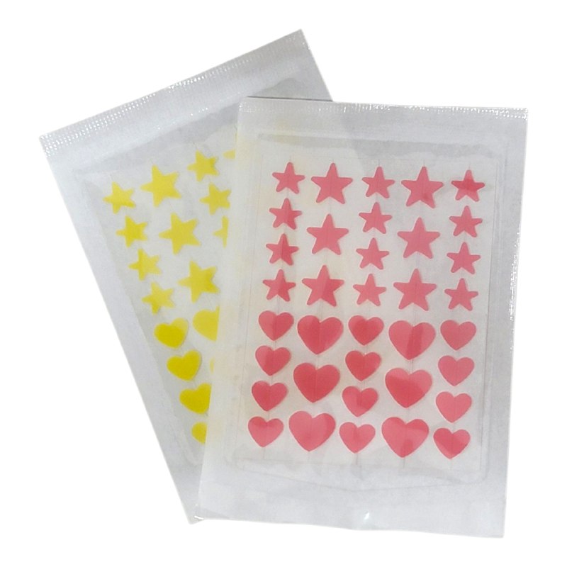 PARCHES HIDROCOLOIDES PARA ACNE CON FORMA DE CORAZON Y ESTRELLA 72UND SADOER