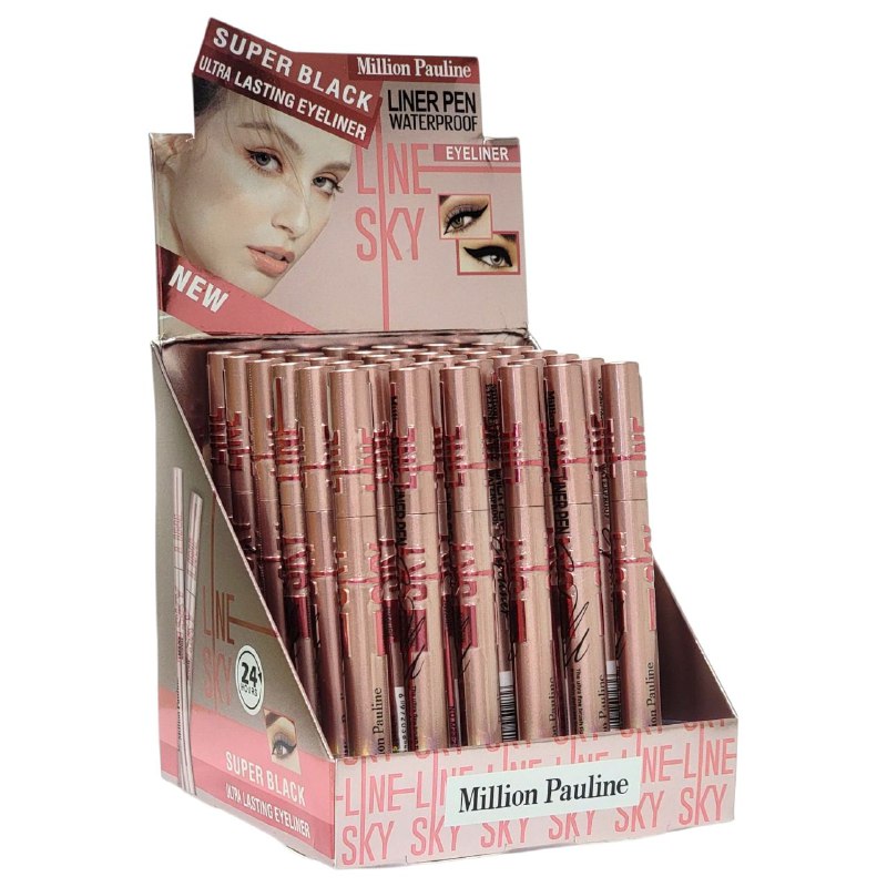 DELINEADOR DE OJOS EN LAPIZ, DUPE MAYBELLINE SKY HIGH RESISTENTE AL AGUA, DISEÑO MODERNOZ ELEGANTE, TEXTURA SEDOSA, BRILLO SATURADO EFECTO OJOS GRANDES MILLION PAULINE LINE SKY 1ML