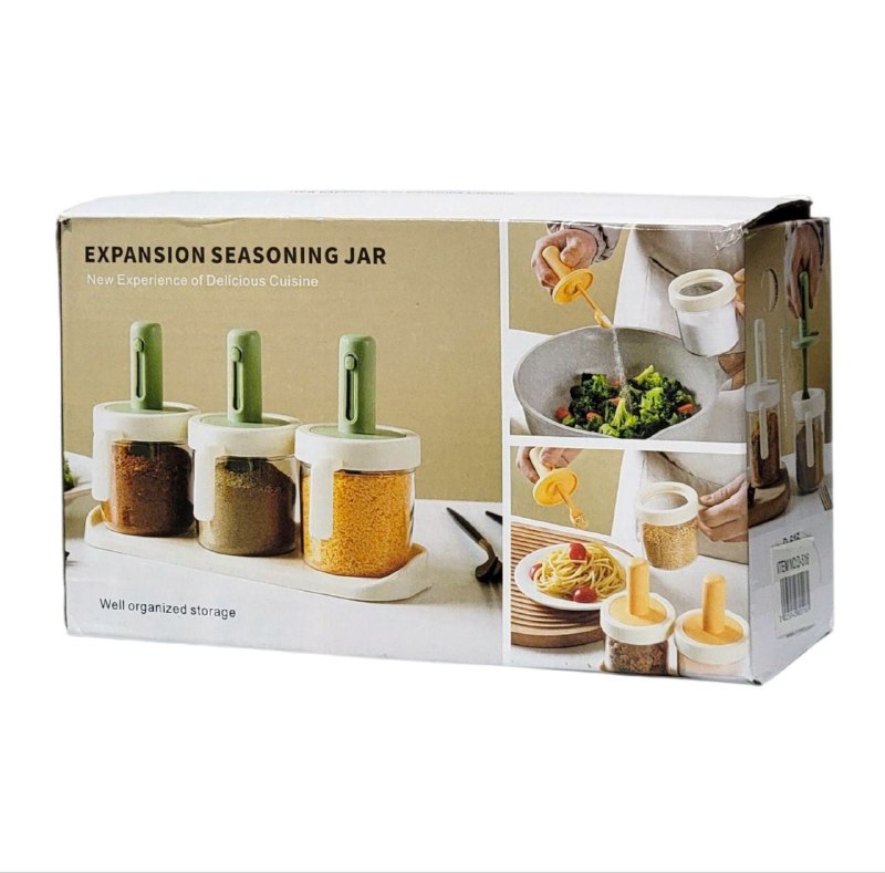 RECIPIENTE FRASCO DE CONDIMENTOS EN SET DE 3 PIEZAS CON CUCHARA EXPANDIBLE, ALMACENA Y DISPENSA ESPECIAS Y CONDIMENTOS