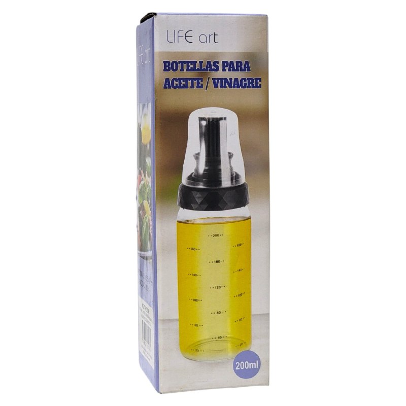 BOTELLA DISPENSADORA DE ACEITE Y VINAGRE DE VIDRIO Y ACERO INOXIDABLE CAPACIDAD DE 200ML 5.5X5.5X18.1CM LIFEART
