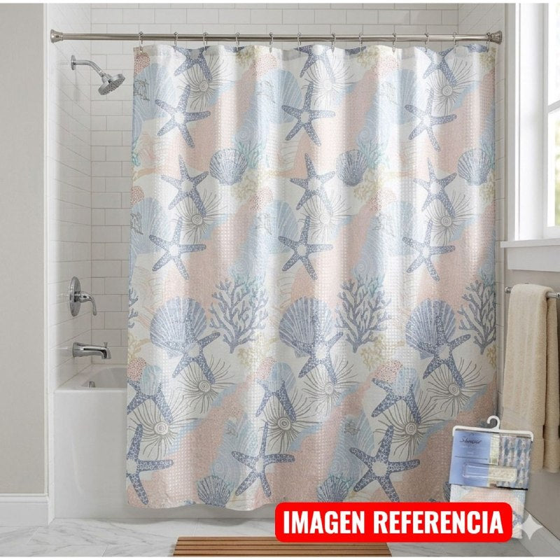 CORTINA PARA BAÑO DE TELA SUAVE DE ALTA RESISTENCIA DE 12 GANCHOS DOBBY COLLECTION 183X183CM