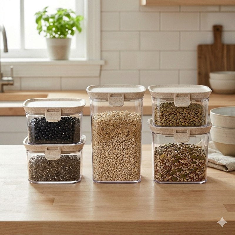 RECIPIENTES HERMETICOS EN SET DE 5 PIEZAS PARA ALMACENAMIENTO DE COCINA EASY LOCK