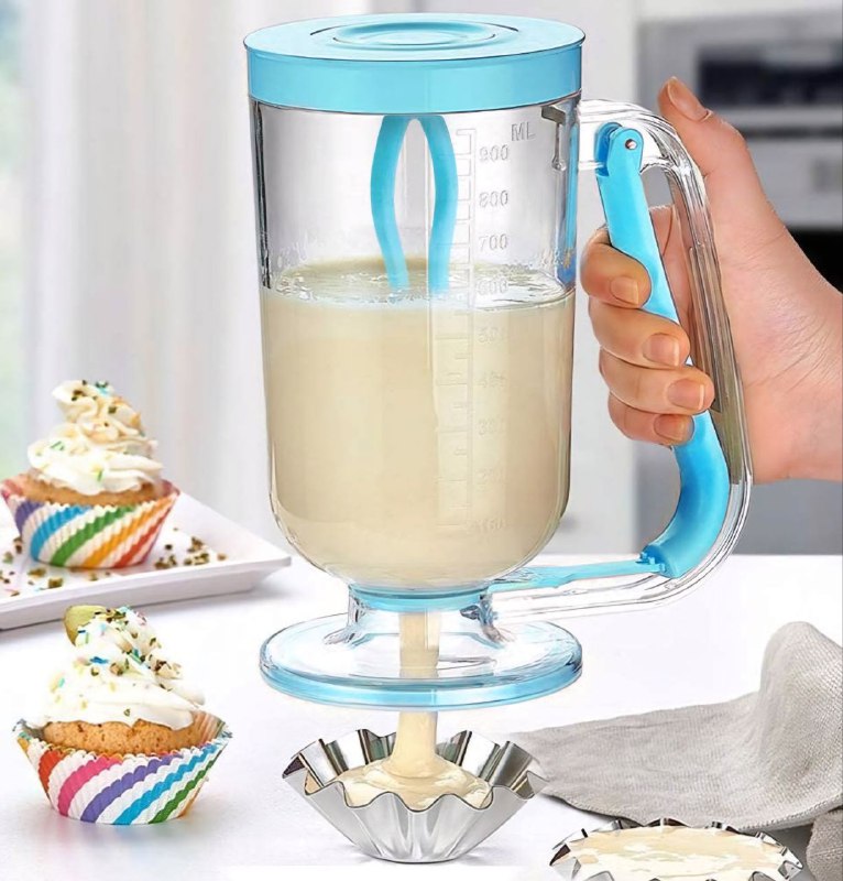 RECIPIENTE DISPENSADOR DE MASA DE PANQUEQUES MEDIDOR Y MEZCLADOR ANTIDESLIZANTE SUPER PANCAKE