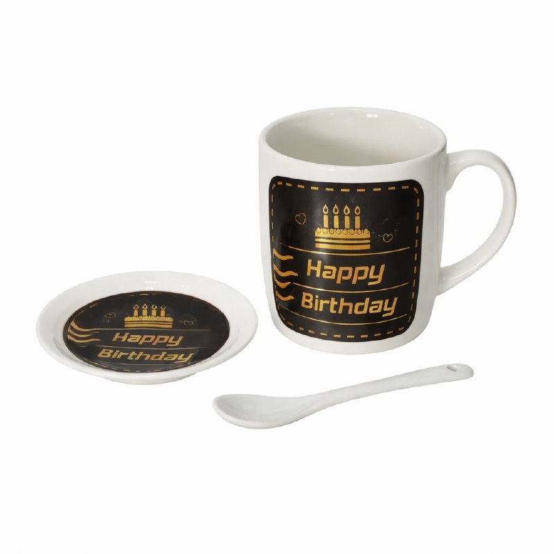JUEGO DE TAZAS DE CERAMICA PARA REGALO CON PLATO Y CUCHARA ELEGANTES Y RESISTENTES