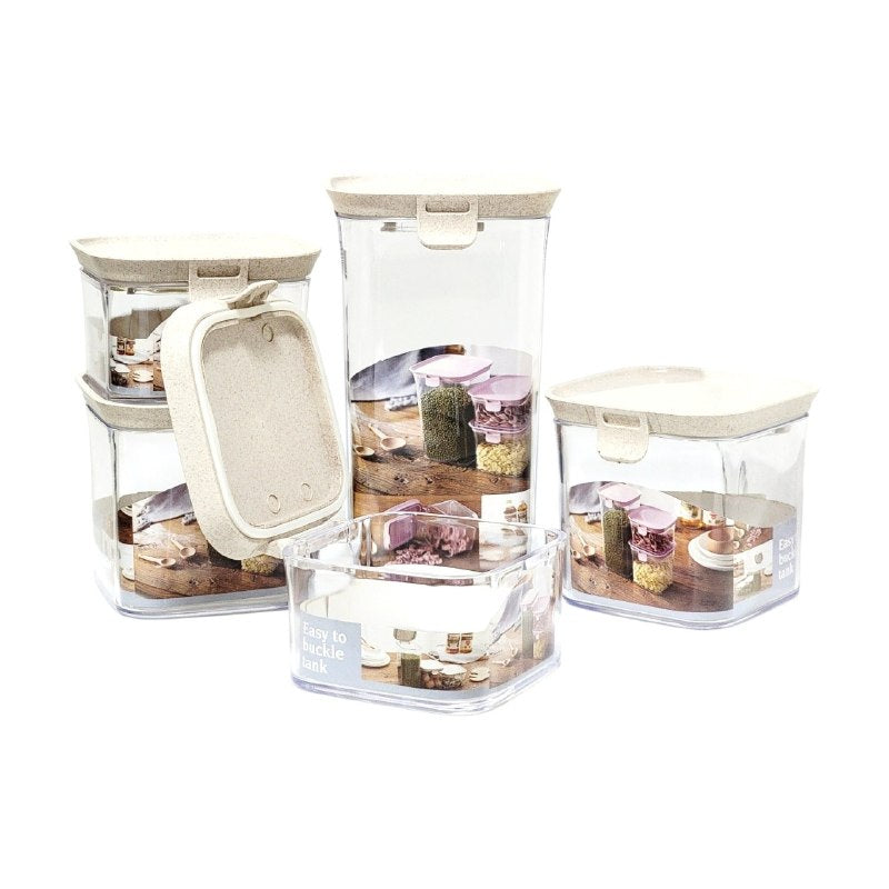 RECIPIENTES HERMETICOS EN SET DE 5 PIEZAS PARA ALMACENAMIENTO DE COCINA EASY LOCK