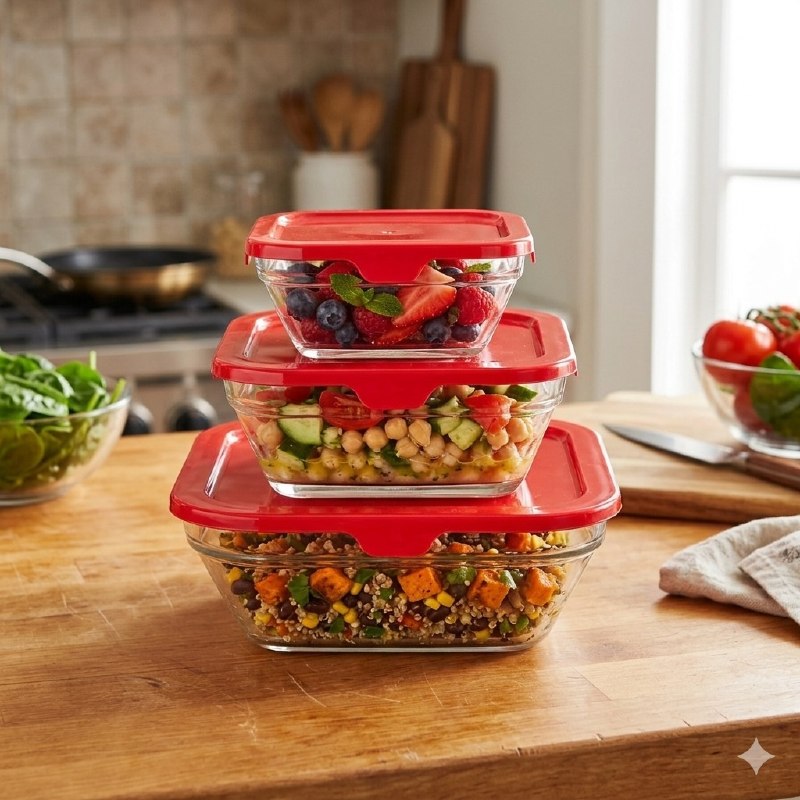 RECIPIENTES HERMETICOS DE VIDRIO EN SET PARA ALMACENAR ALIMENTOS KIMGLASS
