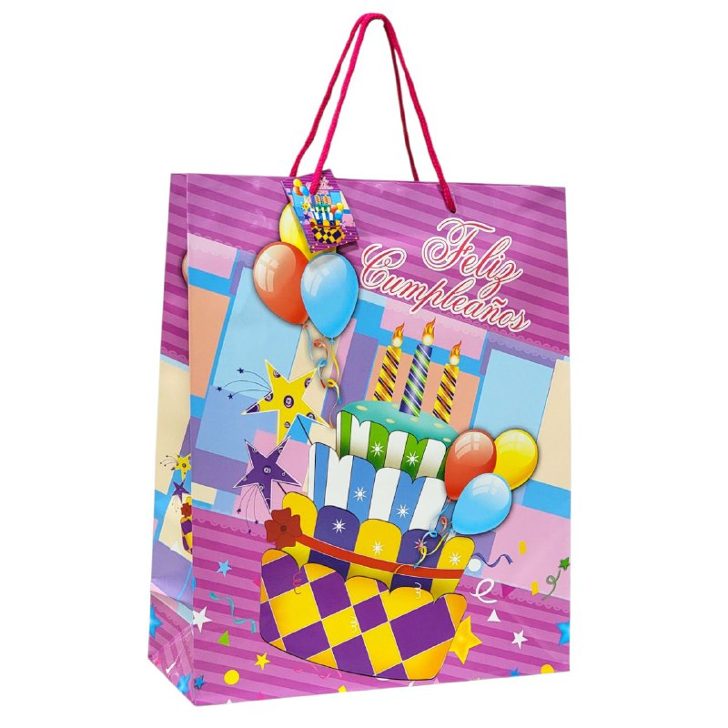 BOLSA DE REGALO DE FELIZ CUMPLEAÑOS MEDIANA 26X32X10CM