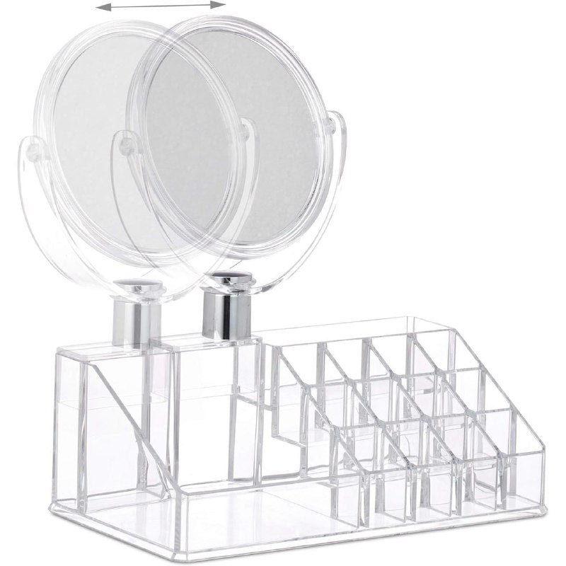 ORGANIZADOR DE MAQUILLAJE CON ESPEJO TRANSPARENTE DE ACRILICO 21X12X7CM