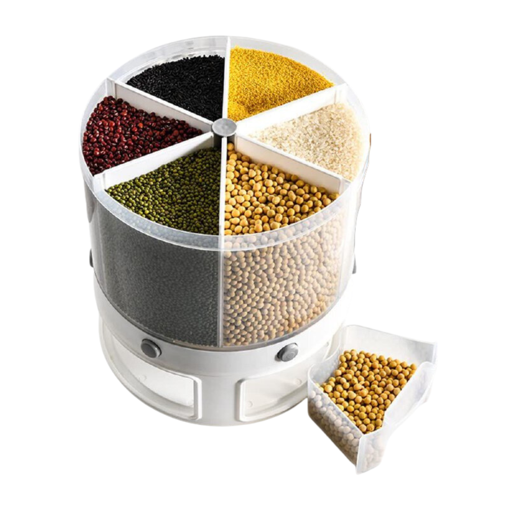 ALMACENADOR DISPENSADOR ORGANIZADOR CEREALES Y GRANOS DE ALIMENTOS GIRATORIO DE 6 REJILLAS