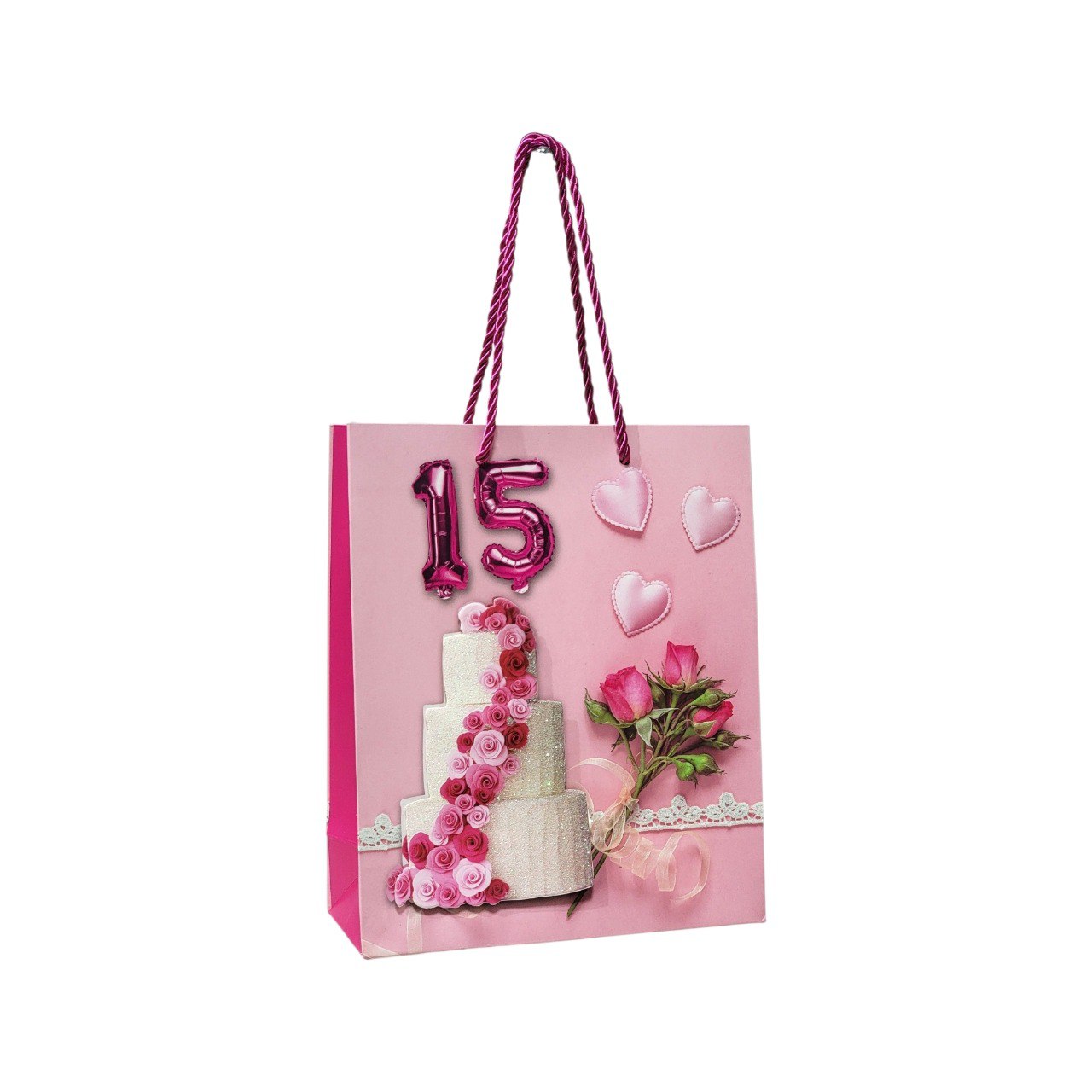 BOLSA DE REGALO PARA 15 AÑOS PEQUEÑA 19X23X8CM
