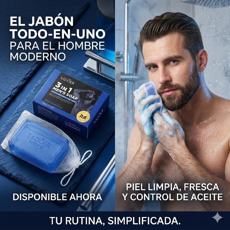 JABON MULTIFUNCIONAL PARA HOMBRES 3 EN 1 PARA LAS MANOS, ROSTRO Y CUERPO SADOER 100G