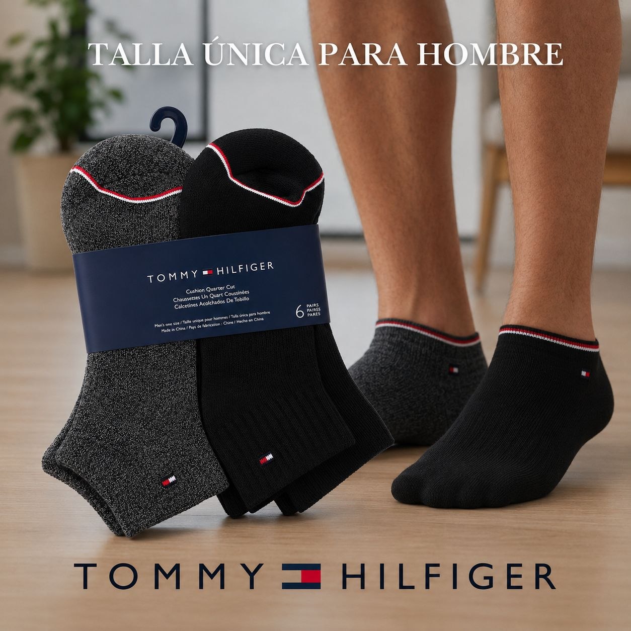 CALCETA TOBILLERA TOMMY HILFIGER PARA HOMBRE 6 PARES TALLA ÚNICA