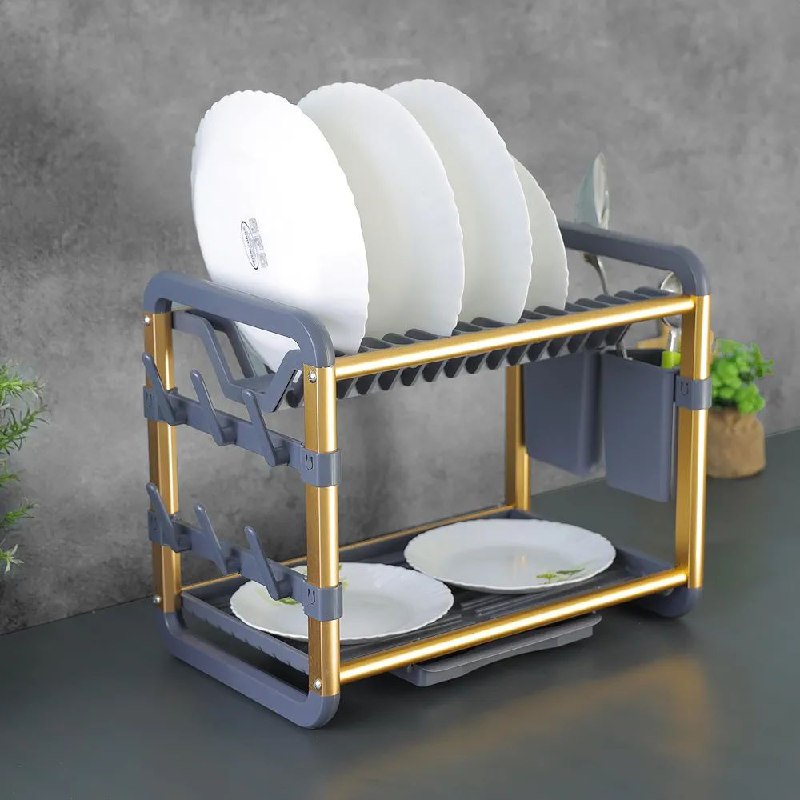 ESTANTE ORGANIZADOR Y ESCURRIDOR DE COCINA DE 2 NIVELES CON BANDEJAS DE DRENAJE EXTRAIBLES 60.9X26.7X34.2CM DISH RACK