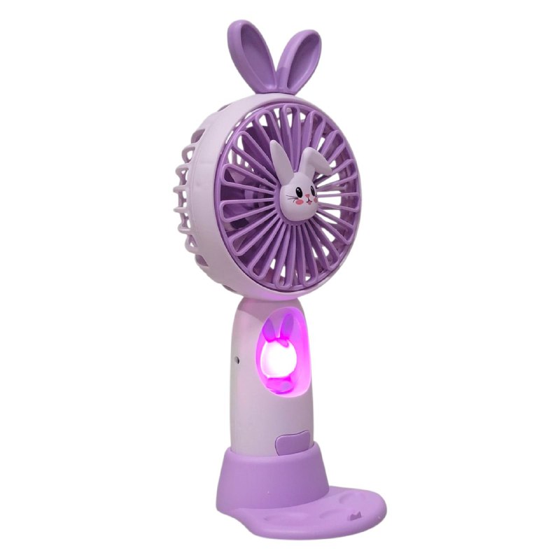 VENTILADOR DE MANO O MESA RECARGABLE CON LUZ LED Y SOPORTE PARA CELULAR CARTOON FAN 3 COLORES