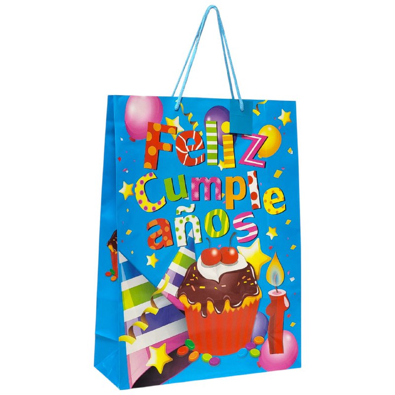BOLSA DE REGALO DE FELIZ CUMPLEAÑOS GRANDE 30X12X41.5CM