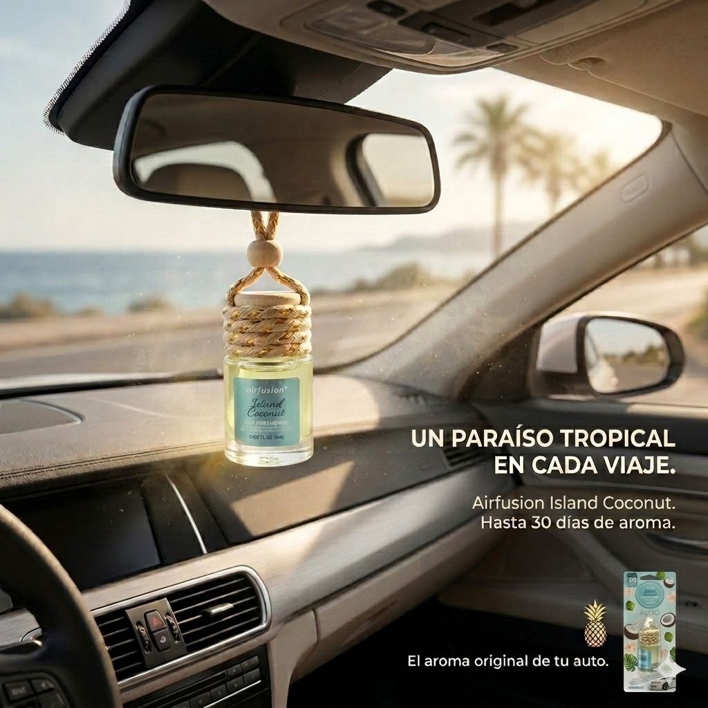 AMBIENTADOR LIQUIDO COLGANTE PARA AUTO AROMA A COCO DE LA ISLA AIRFUSION 8ML