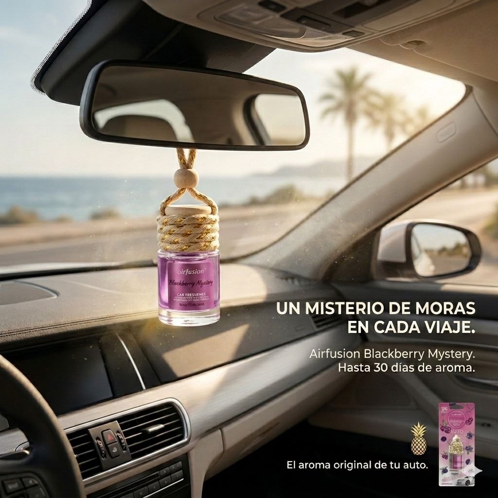 AMBIENTADOR LIQUIDO COLGANTE PARA AUTO AROMA A MORA MISTERIOSA AIRFUSION 8ML