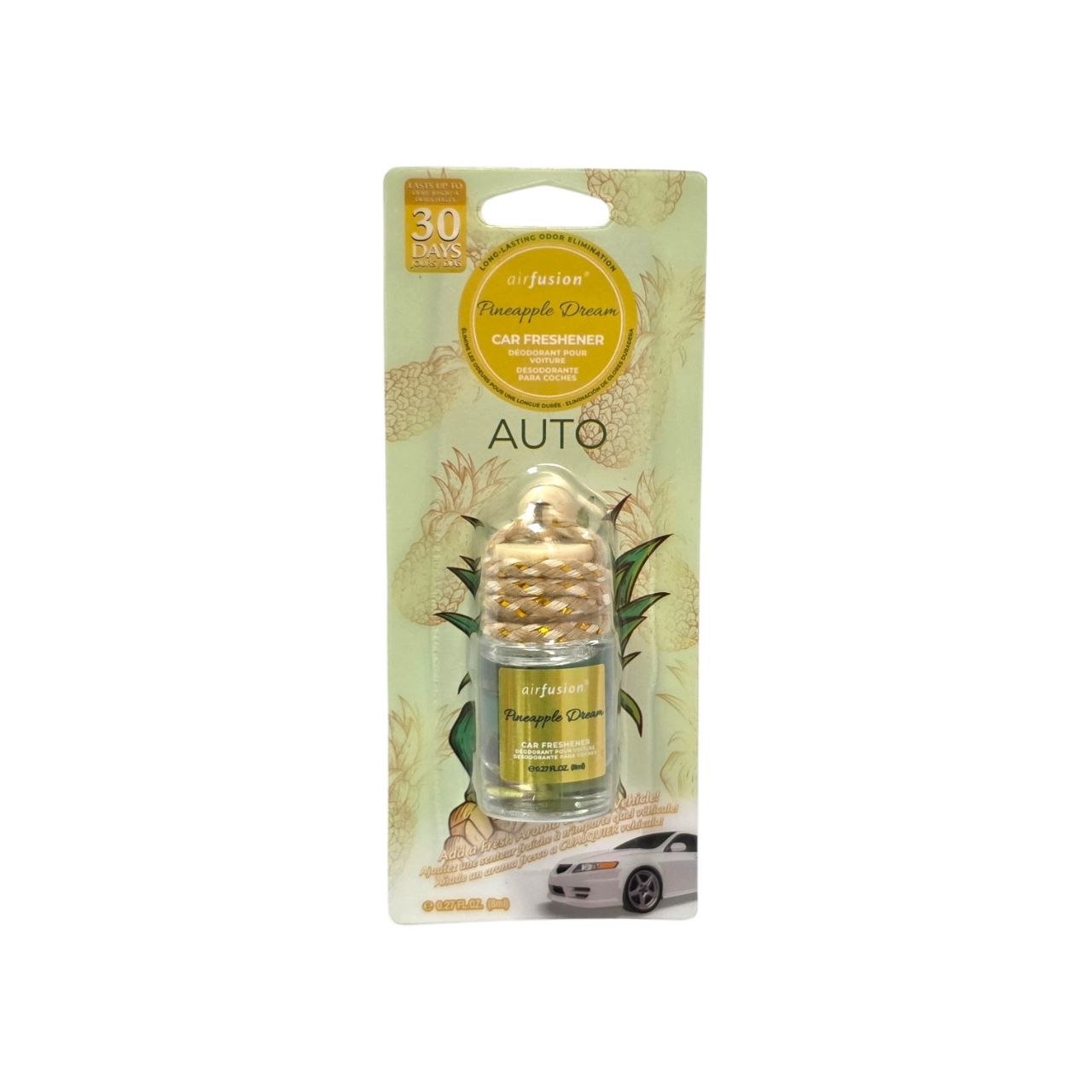 AMBIENTADOR LIQUIDO COLGANTE PARA AUTO AROMA A SUEÑO DE PIÑA AIRFUSION 8ML