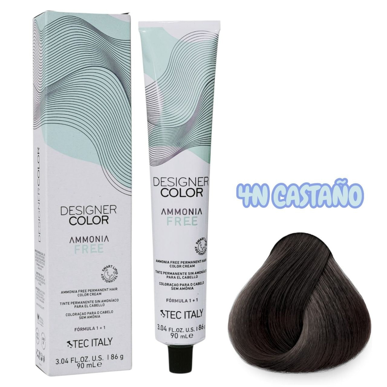 TINTE PERMANENTE CUIDA TU CABELLO Y OFRECE RESULTADOS CON TONOS MÁS NATURALES TONO 4N CASTAÑO 1+1 TEC ITALY 90ML