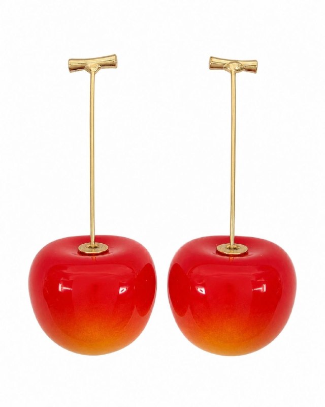 ARITOS DE ENCHAPE PARA DAMA EN FORMA DE CEREZA 6CM