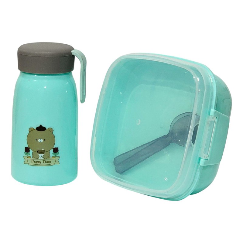 LONCHERA EN KIT CON CUBIERTOS, BOTE Y STICKERS VARIOS ESTILOS
