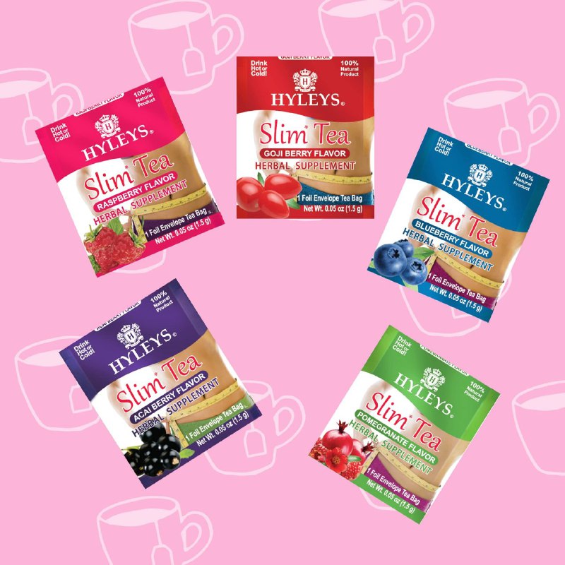 TE SURTIDO DE 5 SABORES, PARA LA PERDIDA DE PESOP, BAYA DE ACAI, BAYAS DE GOJI, FRAMBUESA, GRANADA, ARANDANO CALIENTE O FRIO HYLEYS SLIM TEA 25UND
