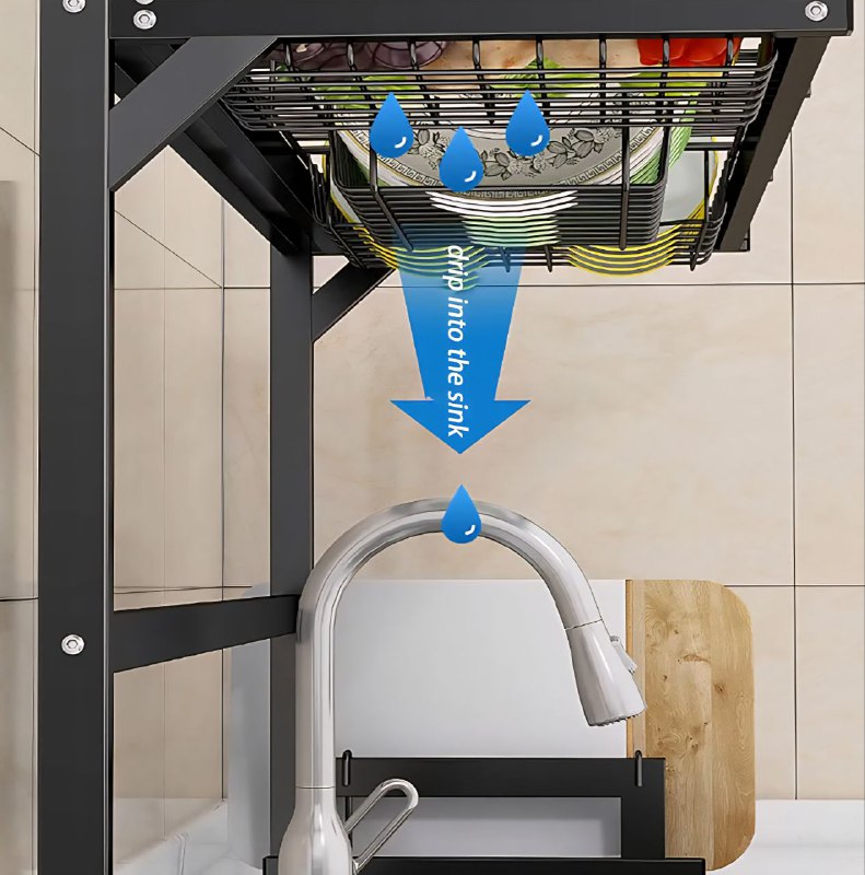 ESTANTE ORGANIZADOR Y ESCURRIDOR DE COCINA, SOBRE EL FREGADERO, ESTANTE DESMONTABLE DE SECADO DE PLATOS DE ACERO INOXIDABLE, FACIL DRENAJE GRAN CAPACIDAD KITCHEN RACK