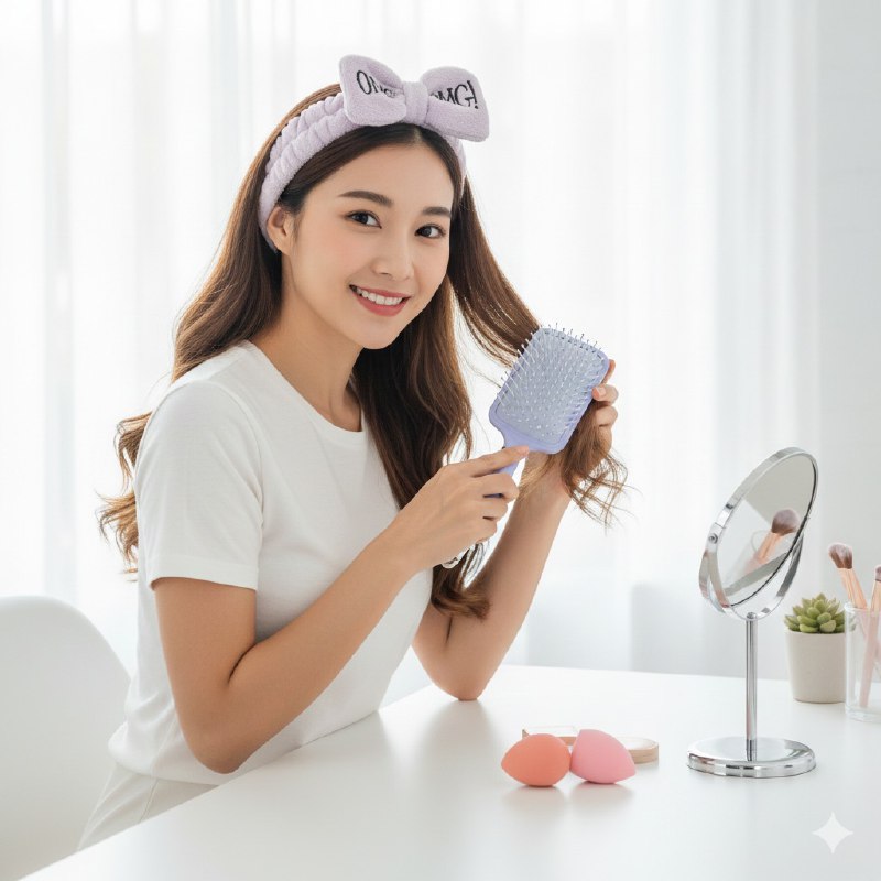 KIT DE CUIDADO FACIAL Y DE CABELLO, CEPILLO DESENREDANTE, ESPONJA MAQUILLAJE, VINCHA ELASTICA, 4 COLORES SWEET BEAUTY